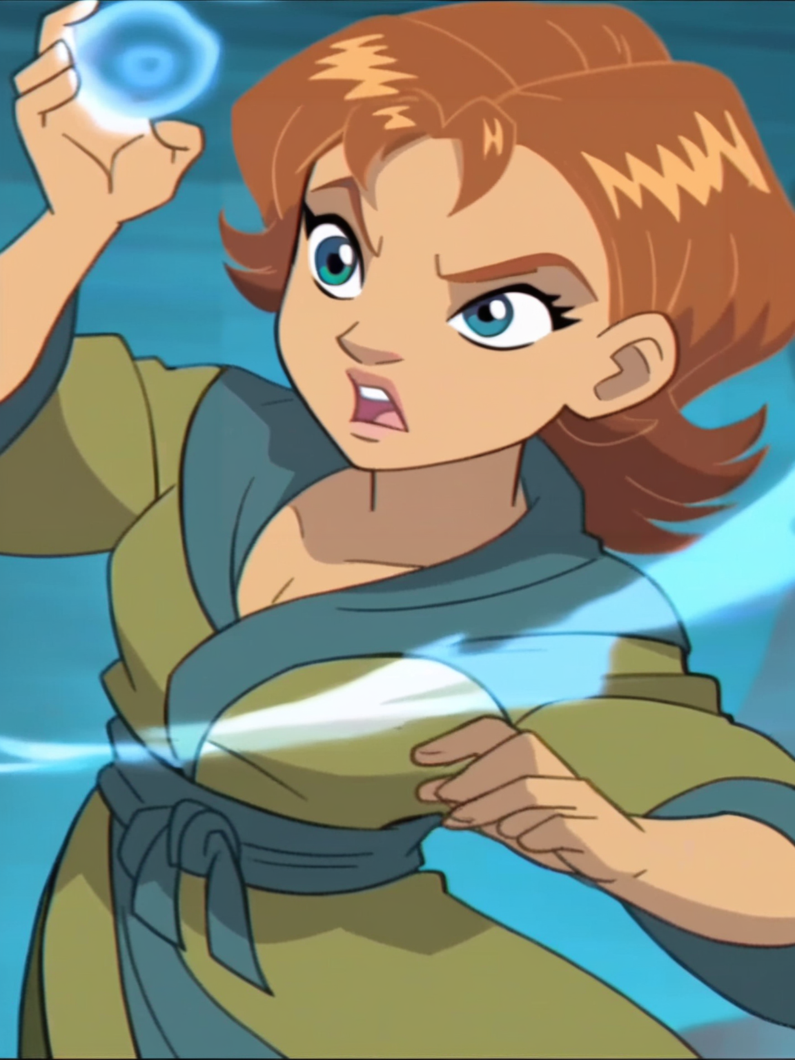 <lora:Irma_Lair:0.7>ir_ma, 1girl, auburn hair, short hair, slightly wavy hair, greenish-blue eyes, mage, magic, epic pose, mage robe, score_9, score_8_up, score_7_up,