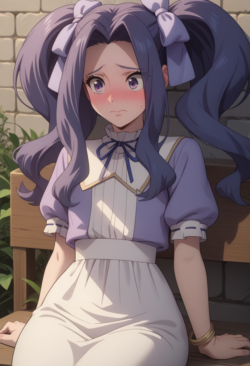 score_9, score_8_up, score_7_up, high resolution, masterpiece, high quality, best quality, highly detailed, rating_questionable, 1girl,  <lora:melty.pony:1> melty,  embarrassed, short, petite, 
wide hips, thick thighs,  shiny skin, dress, 
blush,