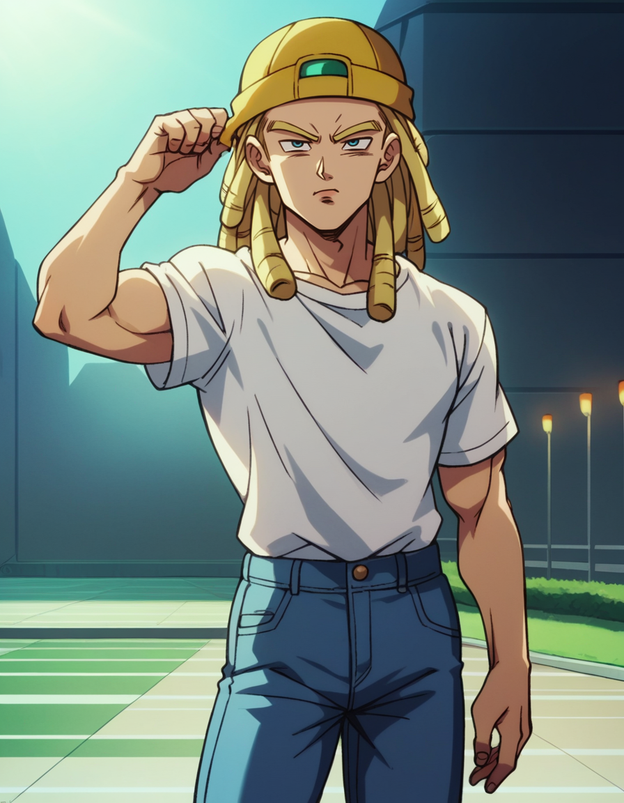 zPDXL, score_9, score_8_up, score_7_up, score_6_up, score_5_up, source_anime, 4k, absurdres, 1boy, solo,
<lora:Broly_v1:0.8> dbsb, young adult south american man square face  hooked  nose  green doe-eyed  eyes forehead folds,  straight platinum blonde  dreadlocks urban  long-sleeve shirt straight-leg jeans hat, cenote