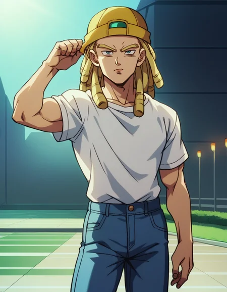 zPDXL, score_9, score_8_up, score_7_up, score_6_up, score_5_up, source_anime, 4k, absurdres, 1boy, solo,
<lora:Broly_v1:0.8> dbsb, young adult south american man square face hooked nose green doe-eyed eyes forehead folds, straight platinum blonde dreadlocks urban long-sleeve shirt straight-leg jeans hat, cenote