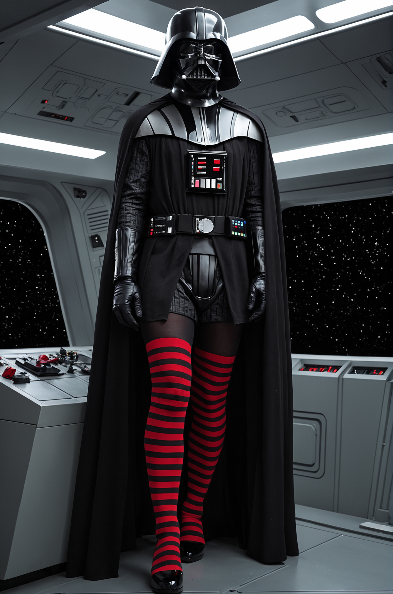 darth vader, thighhighs, black thighhighs, red striped thighhighs, onboard imperial star destroyer