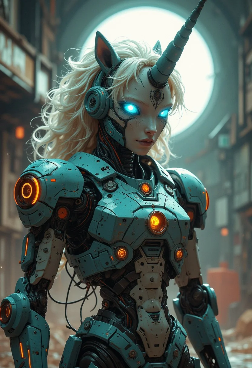 cinematic shot of full body shot far away shot of a small fluffy unicorn  piloting inside a exoskeleton mechwarrior gundam unicorn robot brutal, detail fur, detail exoskeleton, detail surface, ultra realistic, hight detail, volume light, 16K, realistic.