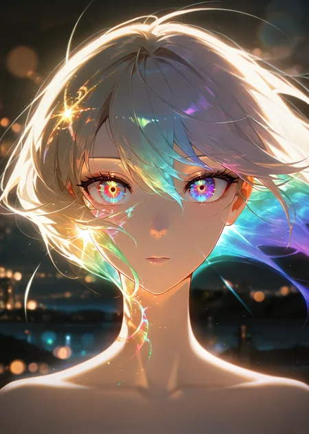 masterpiece, best quality, amazing quality, very aesthetic, absurdres, newest, (scenery, volumetric lighting),
eye_focus,
1girl, solo, vibrant anime eyes,full face,portrait, kaleidoscope pattern irises, fractal colors shifting, prismatic light effects, iridescent shimmer, mesmerizing gaze, smooth shading, glossy eye texture, unique multi-layered depth, rainbow glow, ultra-detailed, radiant atmosphere, elegant fantasy look, soft cinematic lighting, surreal visual effect, dreamlike presence, anime high-definition style, bokeh background with light streaks
,masterpiece, best quality, amazing quality, very aesthetic, absurdres, newest, (scenery, volumetric lighting),
, <lora:eye_focus_illus:0.8>,