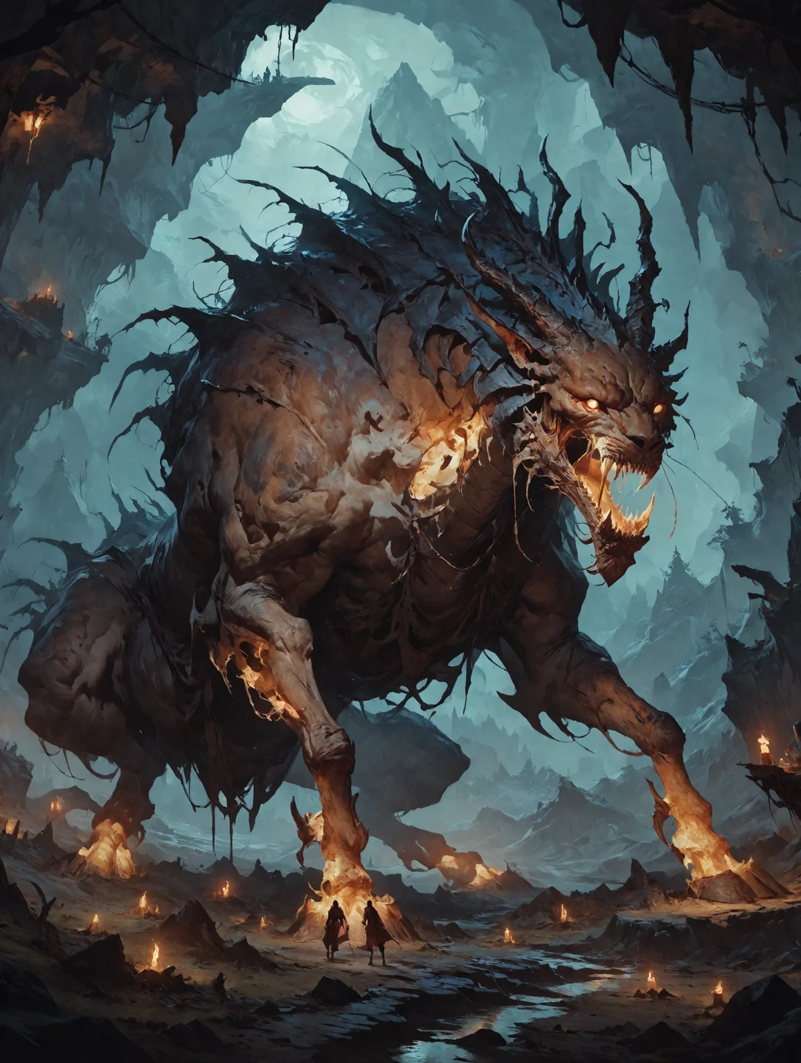 a mountain, backlit, night, caves, glowing caves, darkest night, very dark, dark_fantasy_setting, concept art<lora:Concept Art Twilight Style SDXL_LoRA_Pony Diffusion V6 XL:0.8> zPDXL, studio_quality, perfected_showcase, masterpiece_quality