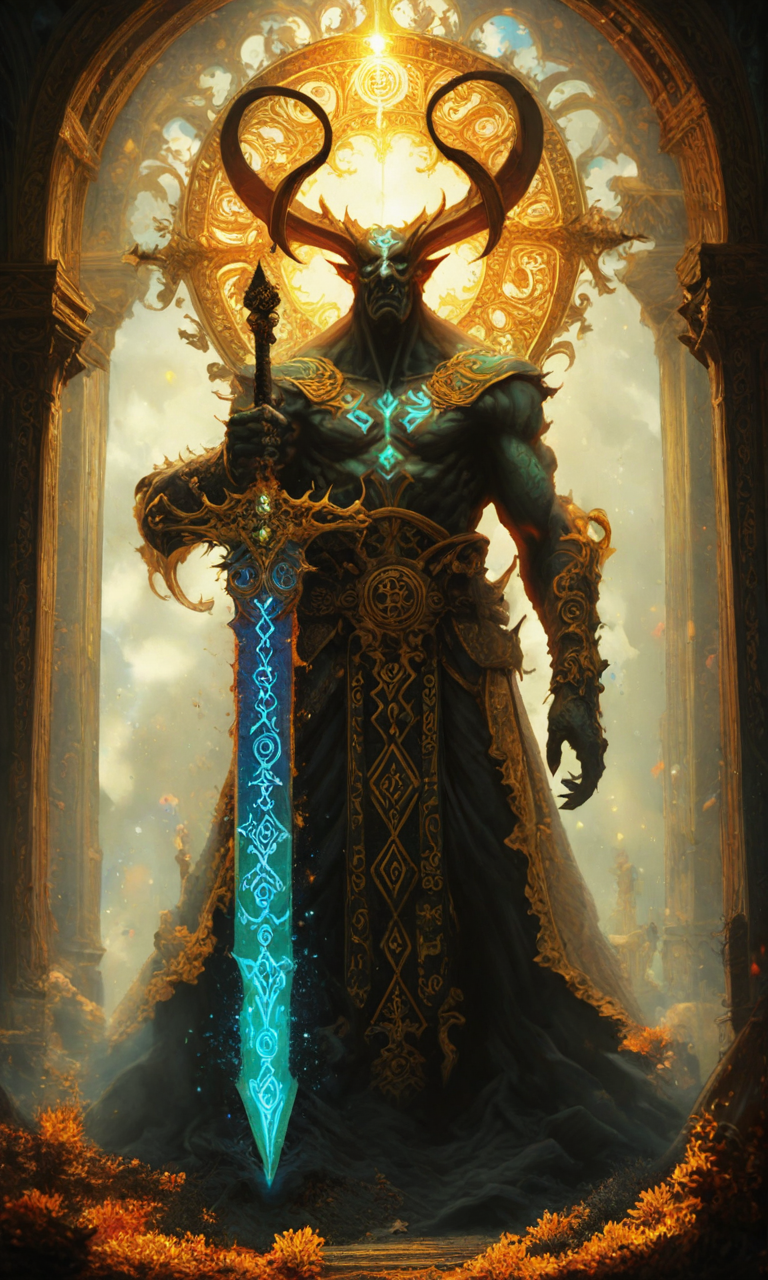 master the P, dramatic lighting, demon holding a large ornate sword with colorful glowing runes, mysterious, detailed, sharp, <lora:- iLL - combined_concept_V1.0-step00023500:.8>, <lora:- iLL - depth_offset_combined_V1.0-step00002000:0.2>