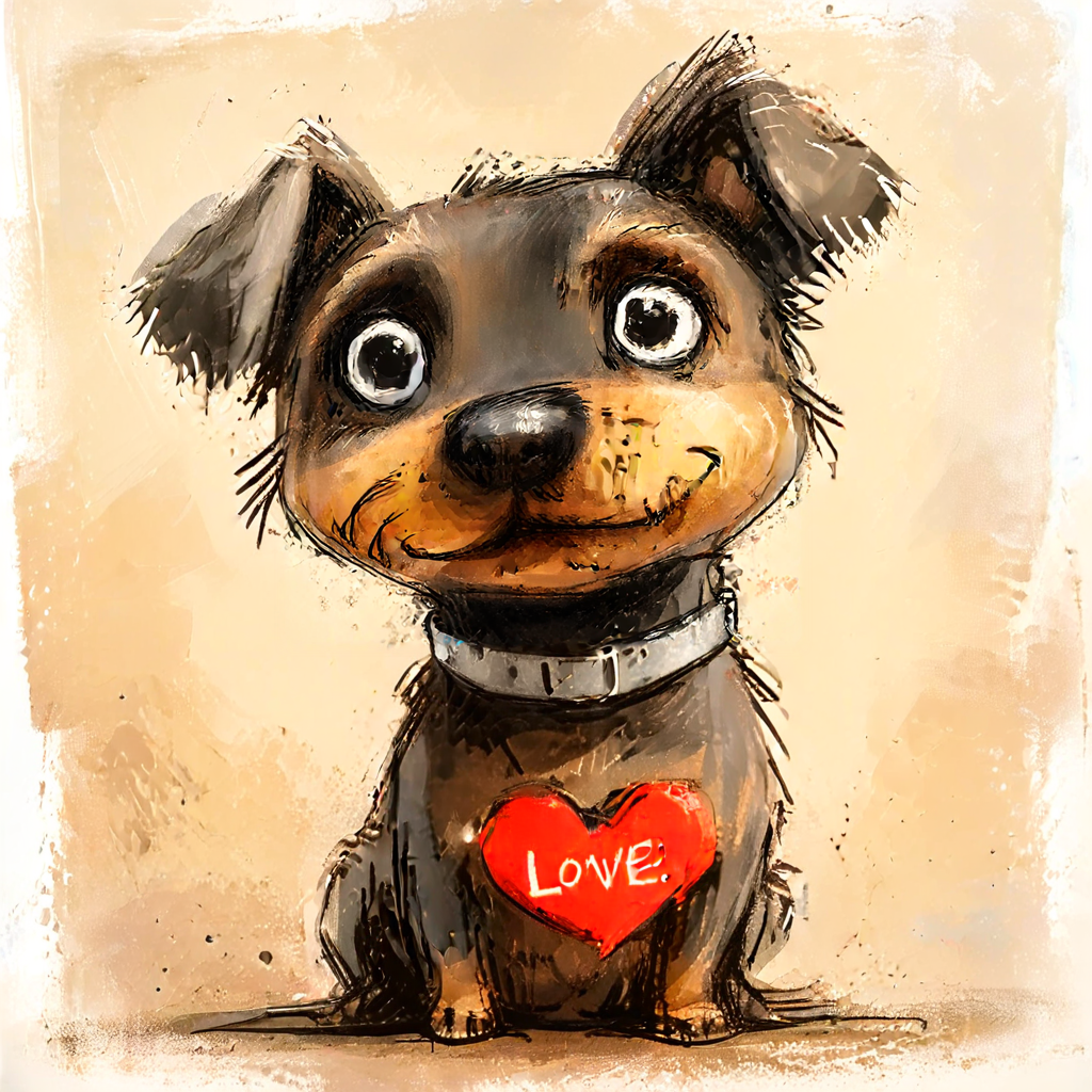 a chiweenie with a collar that says LOVE, <lora:Cute_Drawing:1>