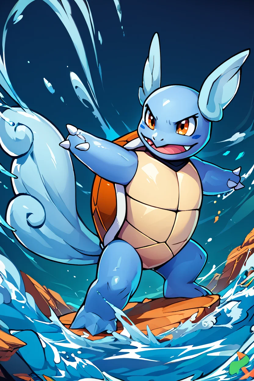 score_9, score_8_up, score_8, <lora:WartortlePokedexPDXL:1.0>, zzWartortle, no humans, fierce expression, standing on a rocky shore, crashing waves, glowing blue aura, water splashing everywhere, stormy sky background, dynamic pose, intense atmosphere, detailed shell and fins embedding:zPDXL, <lora:SDXLFaeTastic2400:0.5>, <lora:CatalystStylePDXL:0.6>,