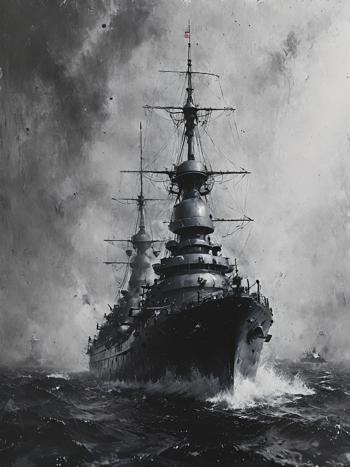 cruiser battleship sailing,  full of hidden details, realistic brushstrokes,  extreme angles, historical accuracy, colorful, textured, patterned,  highly detailed, vibrant colors , 8k, sharp, professional, clear, high contrast, high saturated, , vivid deep blacks, crystal,  <lora:Desolation:0.8>