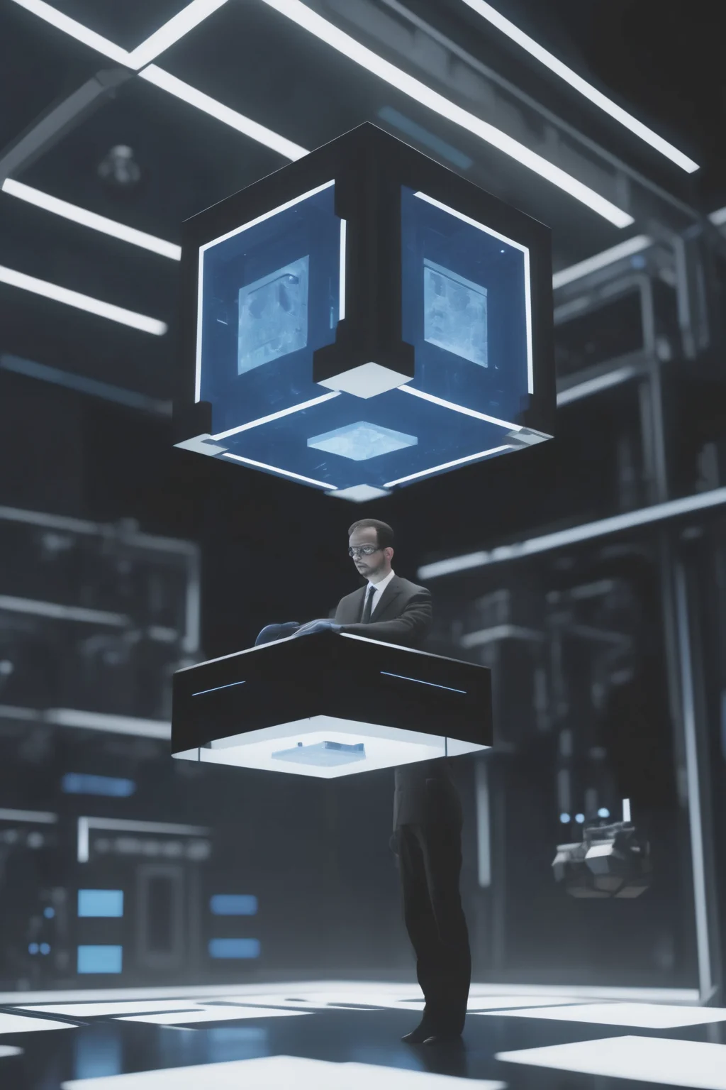 <lora:Levitating Cube:1>Levitating Cube - a scientist studying a levitating cube in a high-tech laboratory