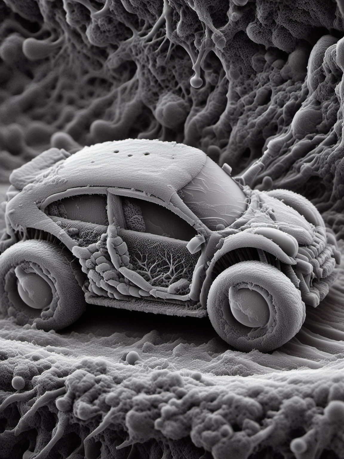 <lora:ElectronStyleXL:1.6>  El3ctr0nStyle, o microscope photography of a car under electron microscope