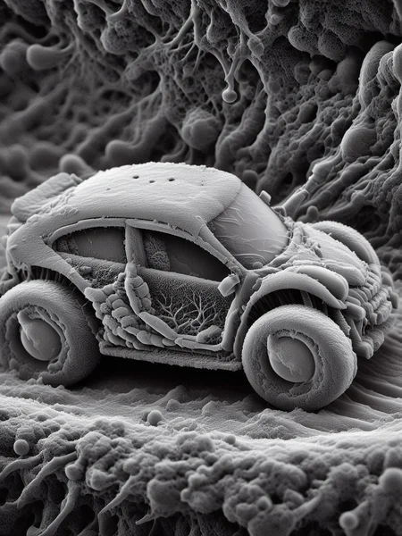 <lora:ElectronStyleXL:1.6> El3ctr0nStyle, o microscope photography of a car under electron microscope