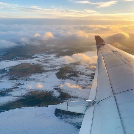 view from an ultra high quality plane,  4k, high definition, beautiful view, [intricate clouds], sun rays shining through the window of the plane