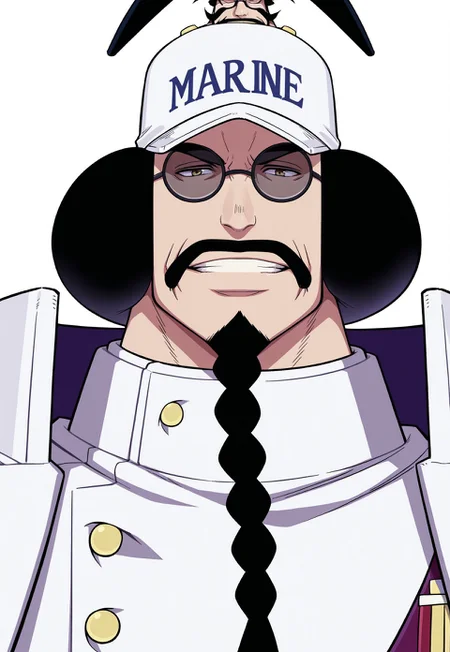 solo, masterpiece, modern, new, 1boy, male, masculine face, daddy looking face,

OPSengoku, black hair, mustache, braided beard, glasses, hat, white uniform, headshot, looking at viewer, smiling