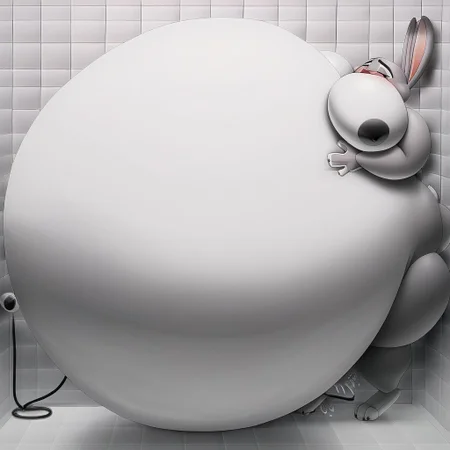 belly size bigger than main body)), (gigantic belly:2.0), goddess, shower, bathroom, cute, nervous, shy, heavy breathing, in heat, open mouth, aroused, hands on belly, hose leading into butt from air pump on ground, huge Belly press on mirror, Judy Hopps