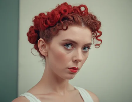 cinematic photo analog style portrait of an Digital art of northern irish woman with Red Chignon hair , photorealistic, curly hair, highly detailed, artstation, smooth, sharp focus, art by michael whelan, artgerm, Darek Zabrock . wes anderson movie, still from stanley kubrick movie, 35mm photograph, film, bokeh, professional, 4k, highly detailed <lora:epiCPhotoXL:1>