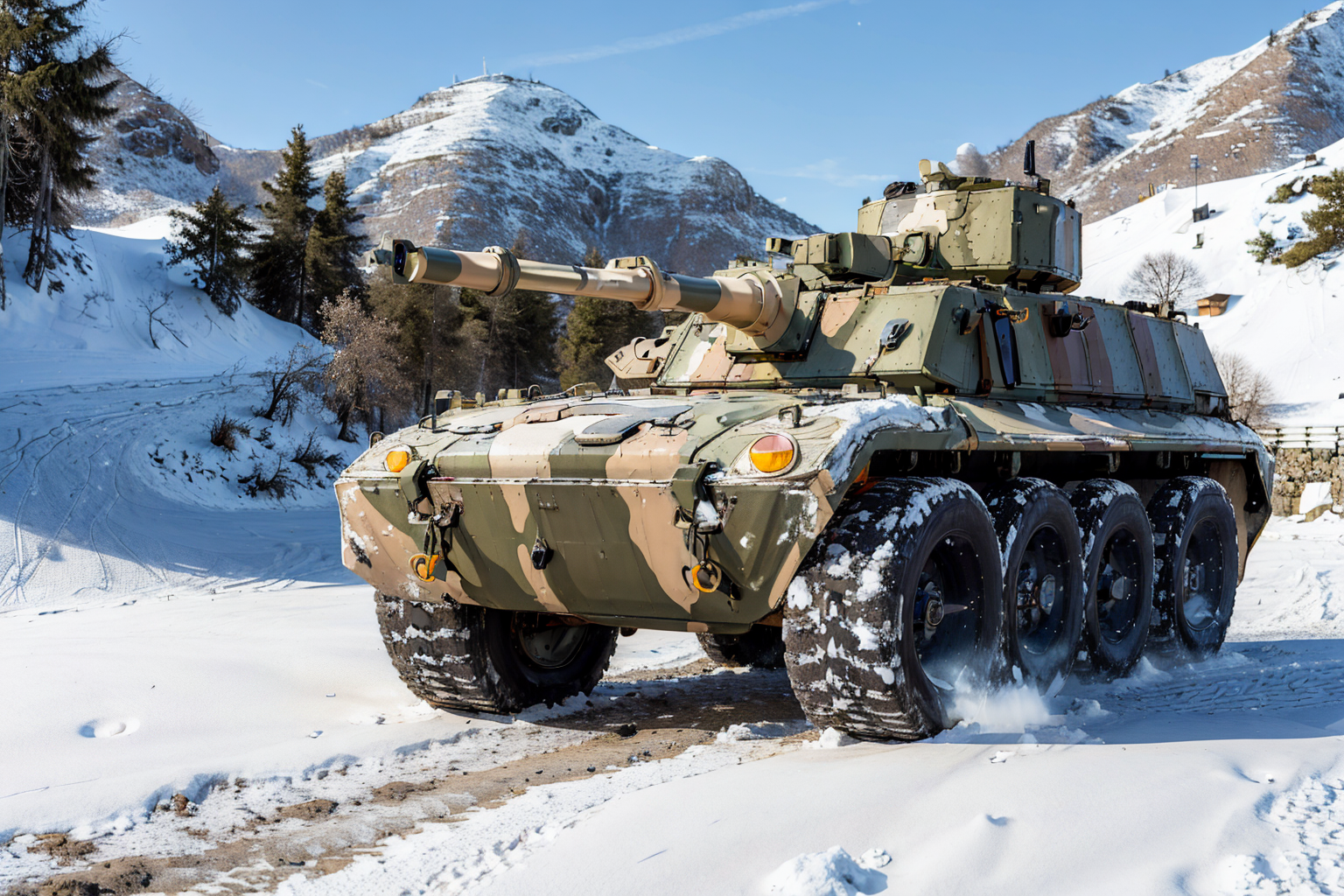 (masterpiece, best quality:1.2), ultra-detailed, woman in sexy snow camouflage army uniform leaning over on white camouflage battle tank ArmyCar on frozen mountains, (realistic:1.5), <lora:Valencia_v1.1:0.6>  <lora:EdobArmyCars_v1.0:0.6>