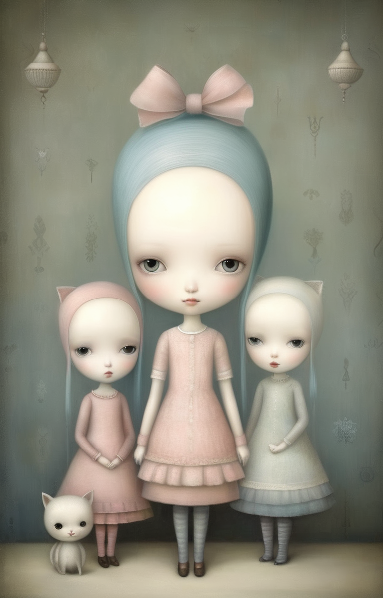 masterpiece,best quality,<lora:tbh340-sdxl:0.75>,illustration,style of Nicoletta Ceccoli, portrait of family