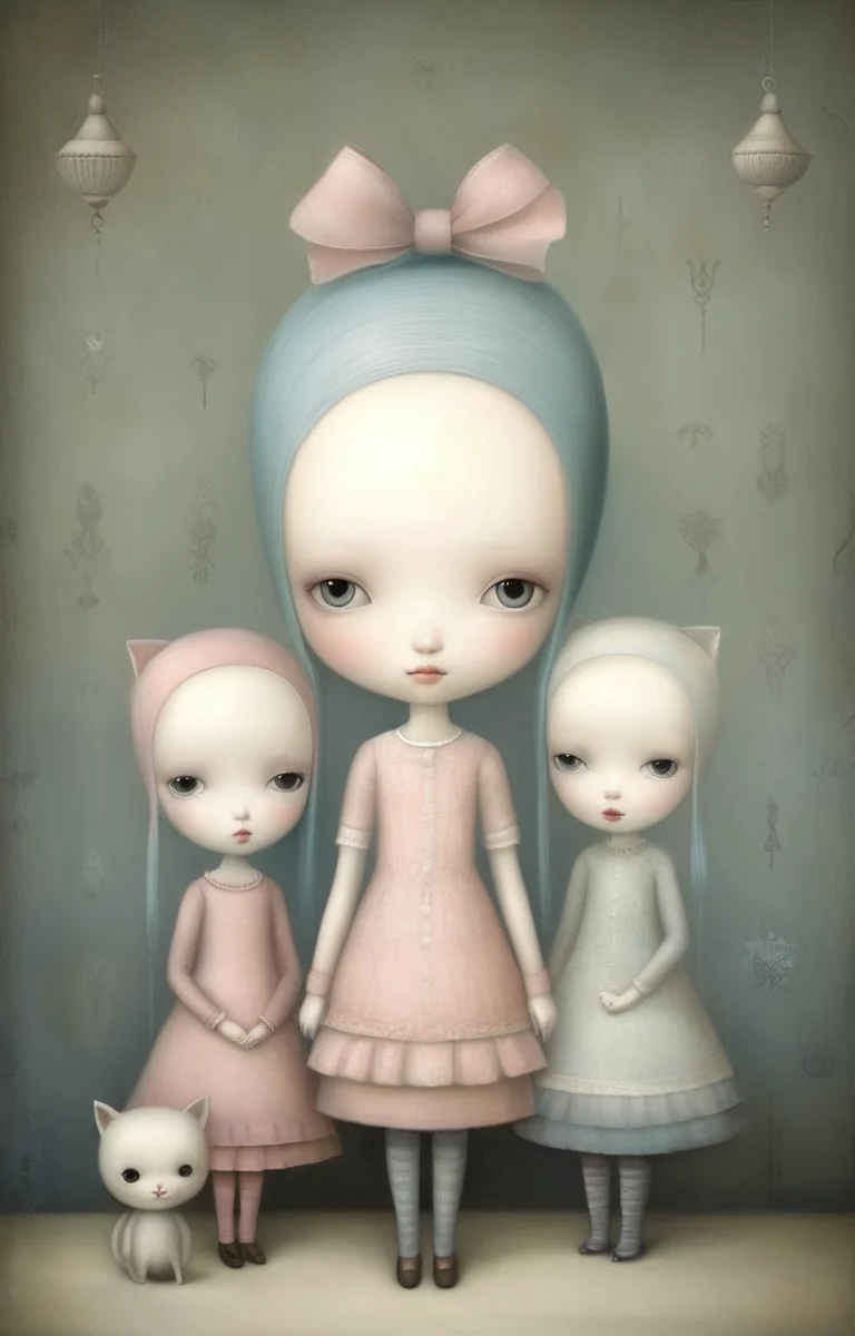 masterpiece,best quality,<lora:tbh340-sdxl:0.75>,illustration,style of Nicoletta Ceccoli, portrait of family