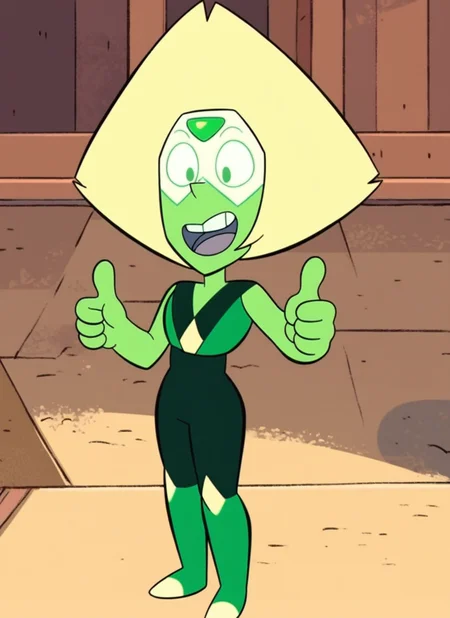 score_9, score_8_up, score_7_up, highly detailed, peridot, flat chest, thumbs up, happy, rating_questionable, source_anime, sustl, BREAK best quality, masterpiece, cartoon, e621, digital_art <lora:Stevenuniverse-style-pdxl-4:1.0>
