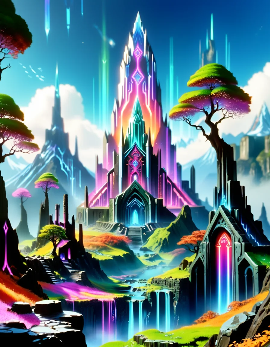 ral-gamingrig, stylized by Ted Nasmith, Karl Gerstner, landscape of a Isengard and Ancient ruins, at Overcast, bokeh, Fuji superi400, 50mm, psychedelic, <lora:ral-gamingrig-sdxl:0.8>, cute, illustrious quality, highly color focused, highly contrasted, best, deep aesthetic, intense