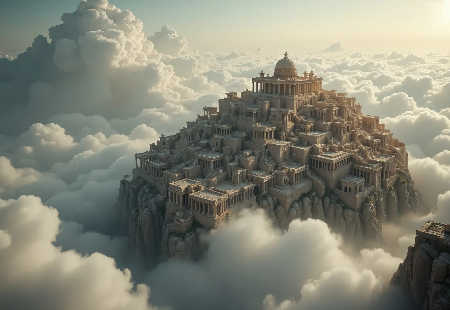 the most realistic, photorealistic photo ever taken [(an ancient mythological city:1.5) in the clouds,a dream world shifting landscapes,  Captured with a Hasselblad X2D 100C and an 80mm f/1.9 lens, hyper-realistic textures, soft studio lighting, elegant shadows, incredible realism,  ultra-detailed textures, perfect lighting],