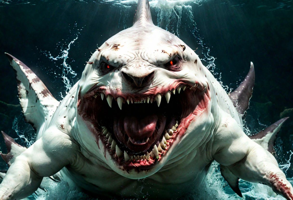 shark , great white , The beasts looks very angry and ready to cause chaos,  DEVIL SPAWN