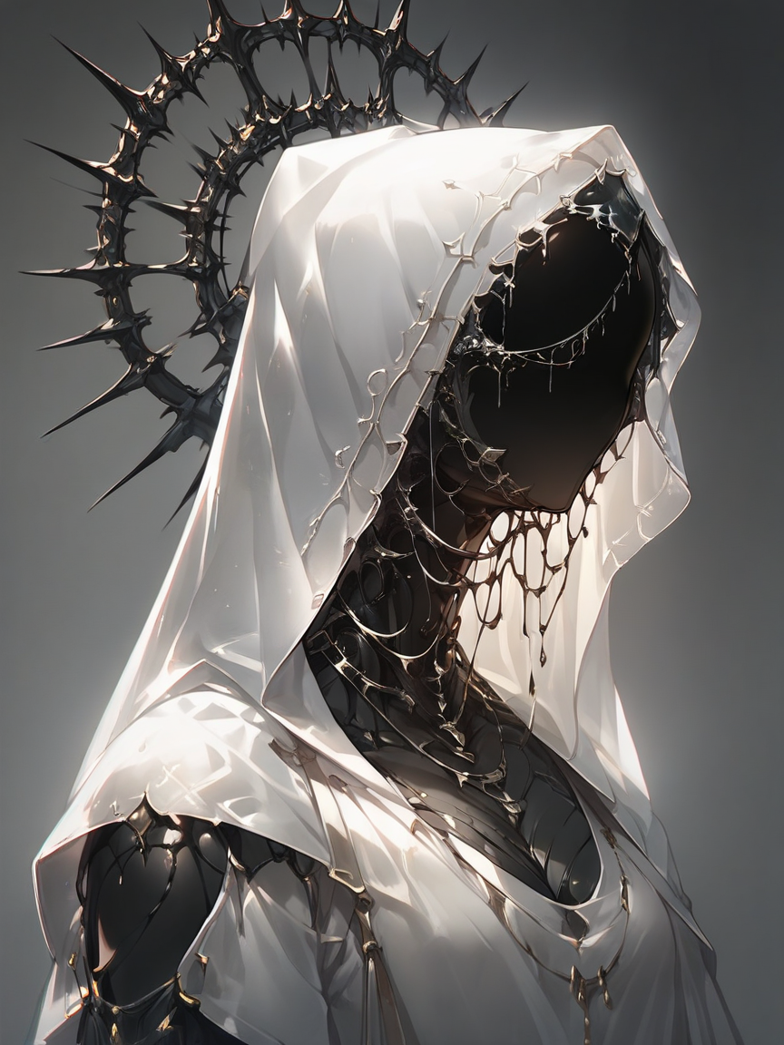 score_9, score_8_up, score_7_up, score_6_up, score_5_up,  <lora:al13ng0dXLP:0.8> al13ng0d, solo, veil, black skin, hood up