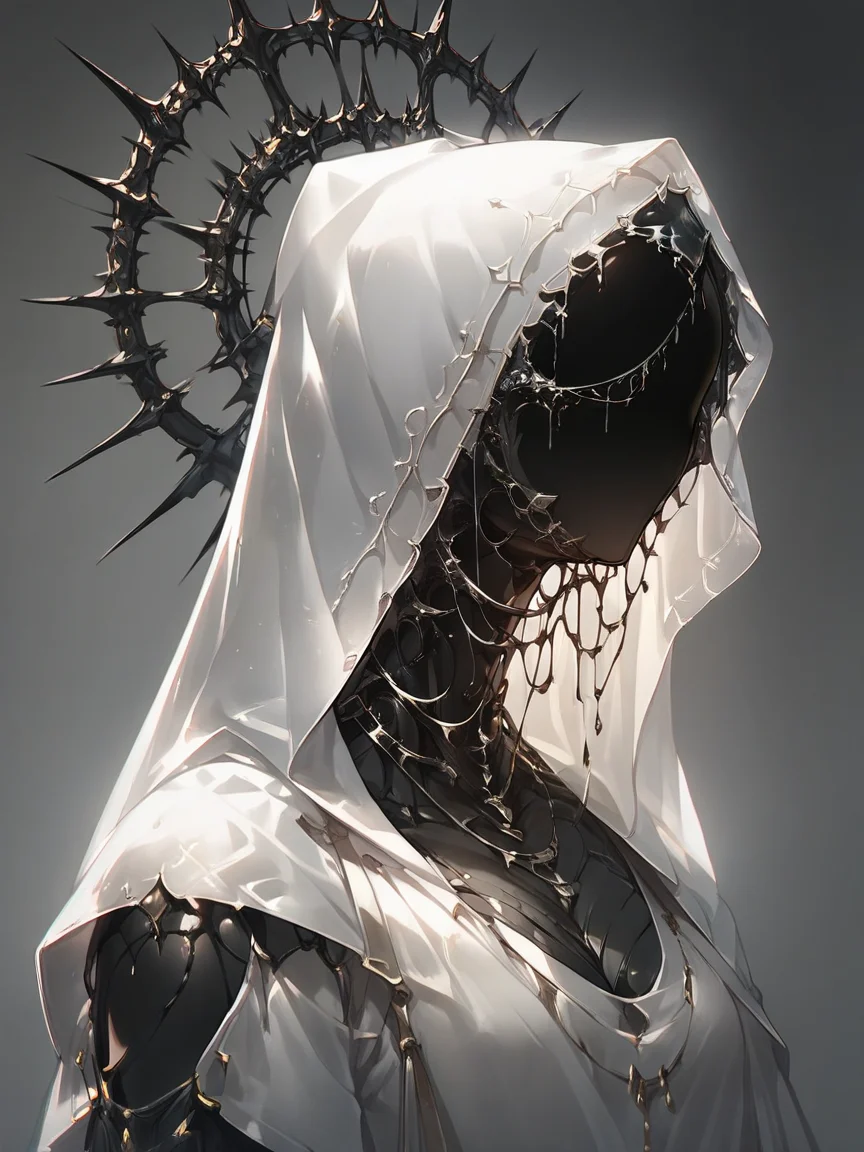 score_9, score_8_up, score_7_up, score_6_up, score_5_up, <lora:al13ng0dXLP:0.8> al13ng0d, solo, veil, black skin, hood up