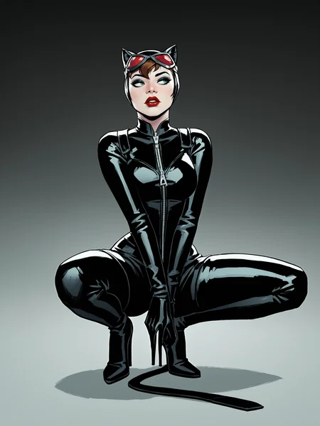 score_9, score_8_up, score_7_up, score_6_up, score_5_up, score_4_up,
BREAK
1girl, catwoman, long eyelashes, black eyeshadow, black eyeliner, red lips, thick lips,
BREAK
solo, skinny, squatting, black high heels, black latex bodysuit, looking away, hands on floor,
BREAK
black background, simple background, <lora:Lunas-DonghoKang-SDXL-A1:1>