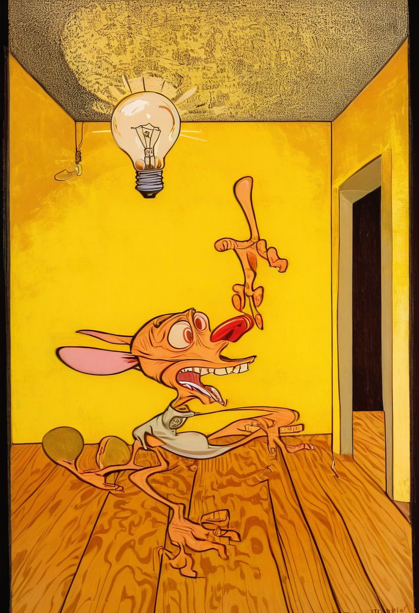 score_9, score_8_up, score_7_up, ((sharp focus)), solo, ((full body)), ((ren)), expression, ((buck teeth)) outstretching, outreaching, outstretched, horizontal, cement shoes, ((4 fingers)), (lightbulb moment of thought), ((eureka)),
BREAK
(wooden yellow wallpaper background, escher), shadows, no humans, easynegative, By bad artist
