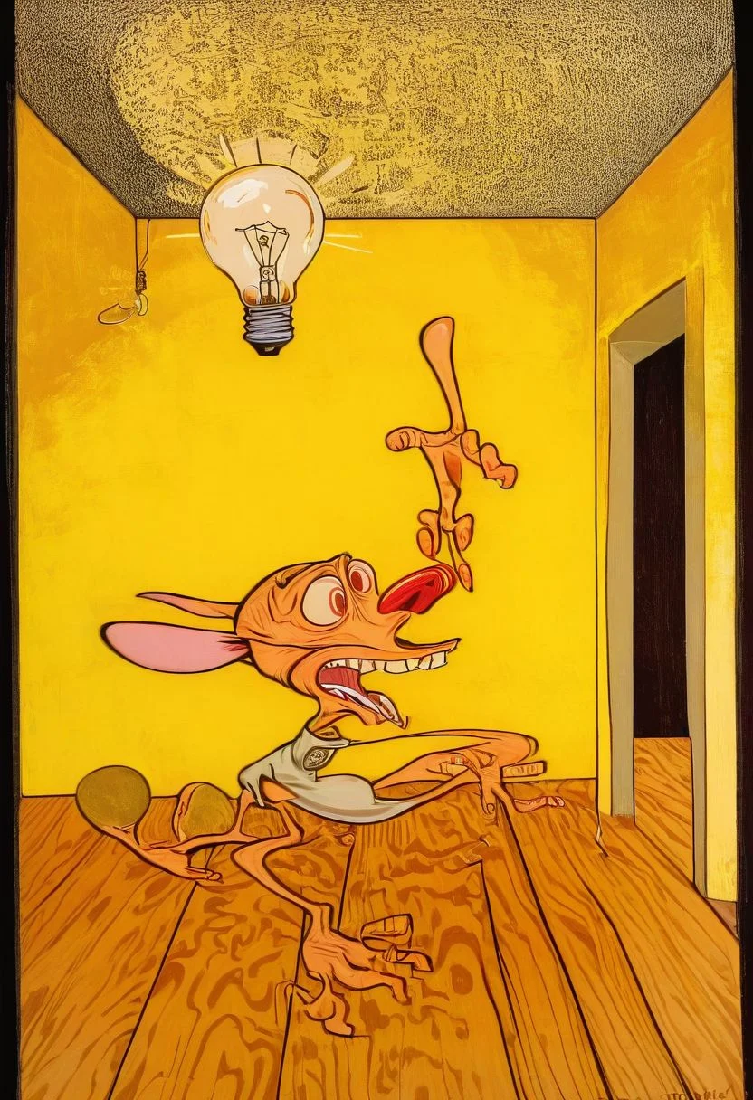 score_9, score_8_up, score_7_up, ((sharp focus)), solo, ((full body)), ((ren)), expression, ((buck teeth)) outstretching, outreaching, outstretched, horizontal, cement shoes, ((4 fingers)), (lightbulb moment of thought), ((eureka)),
BREAK
(wooden yellow wallpaper background, escher), shadows, no humans, easynegative, By bad artist