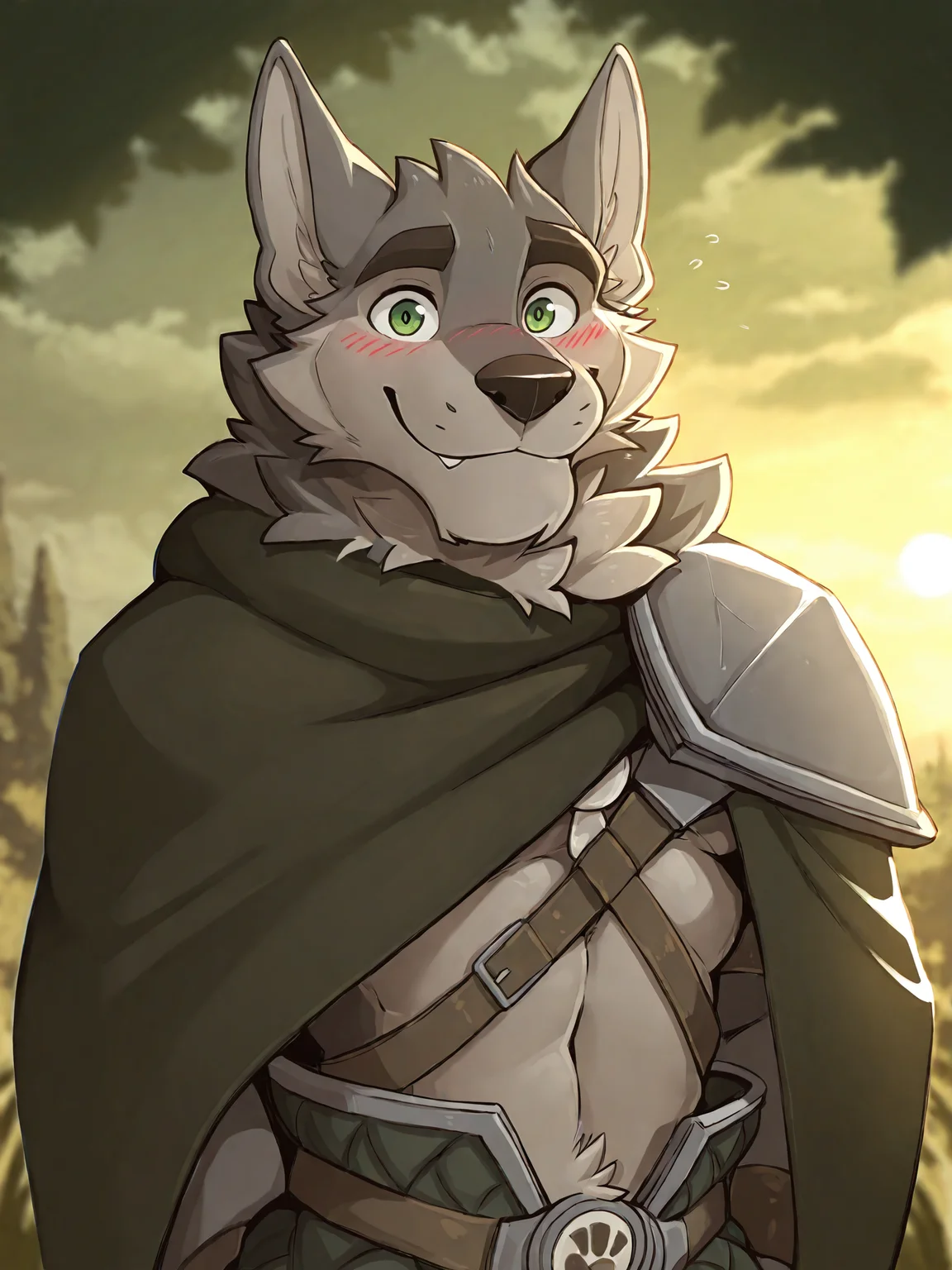 <lora:RanokIL:1>, ranok, ranok \(far beyond the world\), smile, blush, shoulder armor, cape, grey armor, green eyes, 
BREAK masterpiece, best quality, amazing quality, very aesthetic,highres, absurdres, detailed background, detailed eyes, beautiful,