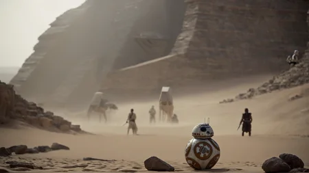 cinematic film still of <lora:star wars style:0.2>
<lora:detailed:0.4> detailed
<lora:perfection style:0.4> perfect
<lora:PerfectEyesXL:0.5>
<lora:Chiaroscuro Lighting Style:0.3>
<lora:Jakku:0.9>
Jakku a star wars tier is on a rocky surface,in star wars style,outdoors,blurry,depth of field,scenery,sand,ruins,desert,dust, shallow depth of field, vignette, highly detailed, high budget, bokeh, cinemascope, moody, epic, gorgeous, film grain, grainy