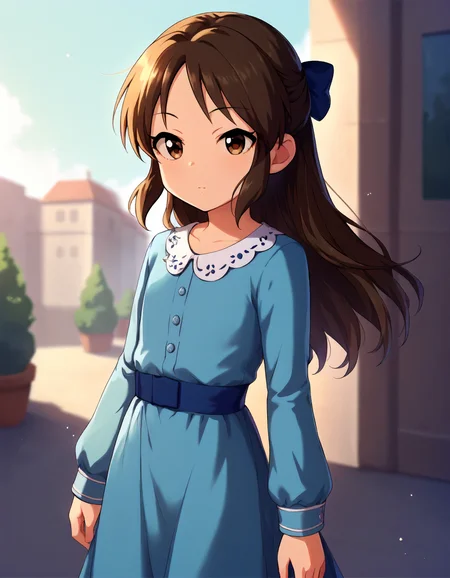 score_9,score_8_up,score_7_up,1girl,solo,cowboy shot,looking at viewer,:o,outdoors,
<lora:tachibanaarisu_ponyXLV6:0.8>,cgtca,
brown hair,long hair,half updo,brown eyes,flat chest,
blue bow,blue dress,long sleeves