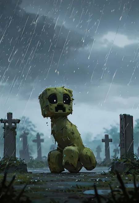 masterpiece, best quality, amazing quality, very aesthetic, absurdres, newest, , detailed background,
movie scene, cinematic scene, cinematic, foreground blur, depth of field,
crpr, no humans, full body, pokemon (creature), open mouth, black sclera, black mouth, green skin
graveyard, cemetery, gravestones, heavy rain, grey sky,, chaos, floating particles, no pupils,