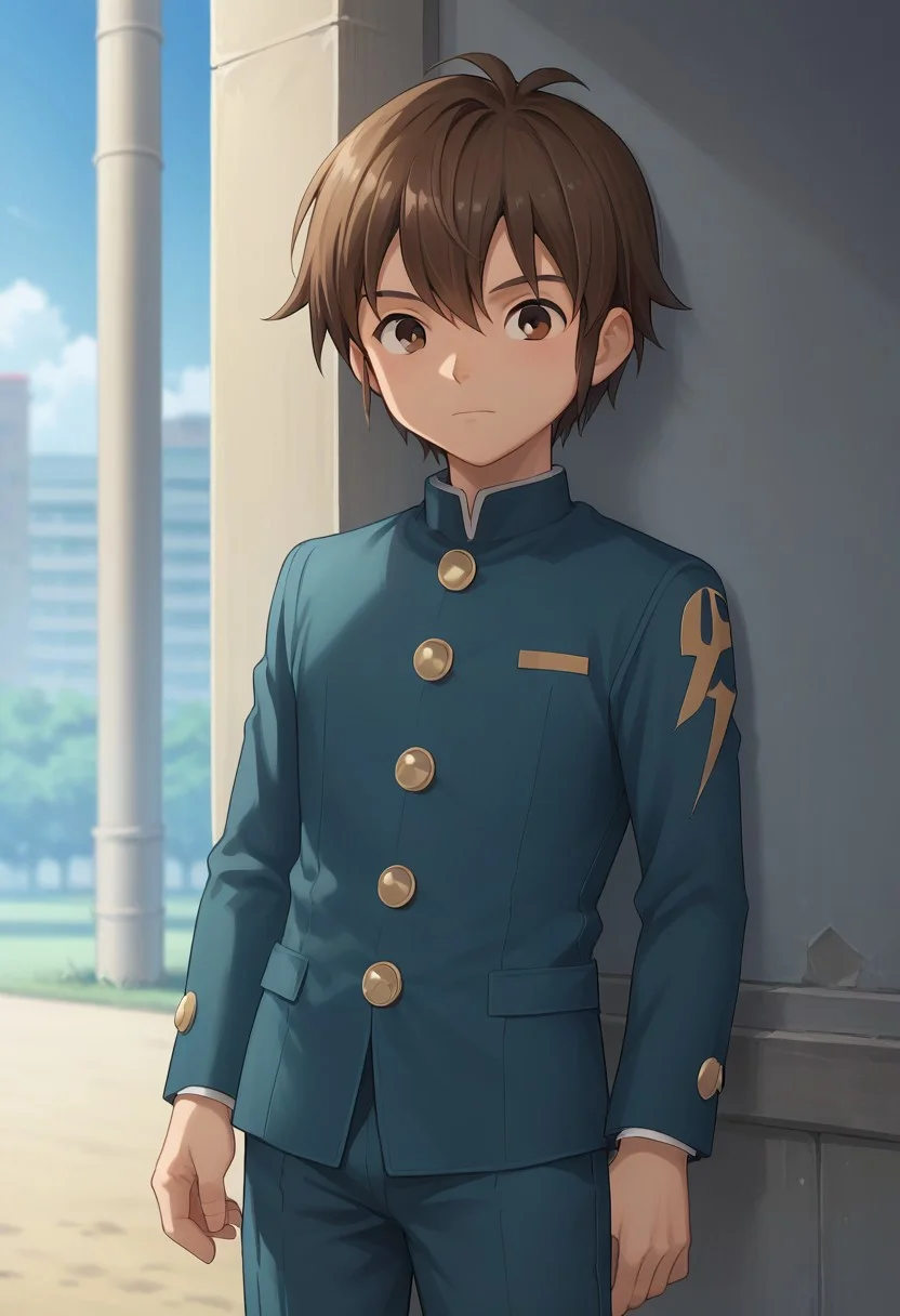 score_9, score_8_up, score_7_up, source_anime, highly detailed,
handa,
1boy, male focus, solo, brown hair, hair between eyes, brown eyes, school uniform, gakuran, jacket, blue jacket, long sleeves, buttons, pants, blue pants,
outdoor,