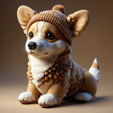 A Cute (corgi puppy made out of nutstylesnut), sitting, (wearing beanie hat), 4k, high detail, high quality, realistic, full body,