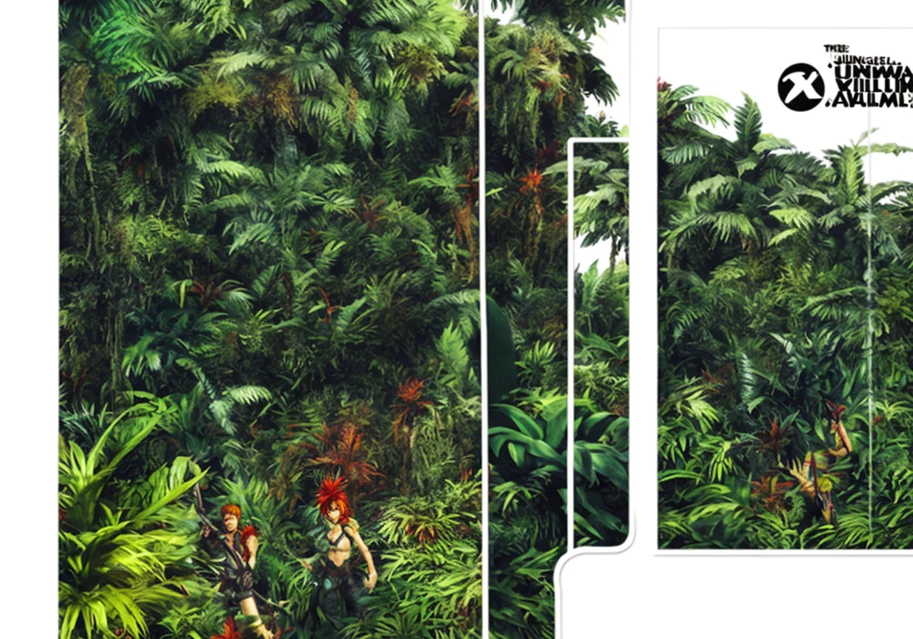 textless, junglepunk jungle trees, overgrown landscape, in another Amazonian jungle-punk world