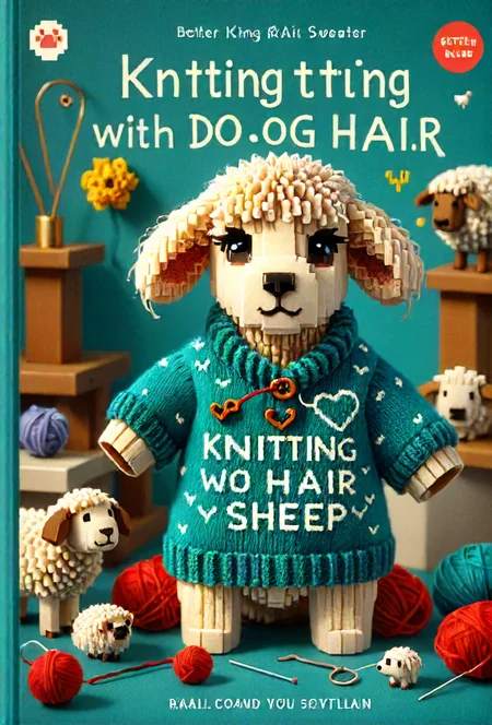book cover title "Knitting with Dog Hair" , Better a Sweater from a Dog You Know and Love Than from a Sheep You'll Never Meet,  <lora:cinexart:0.5>, <lora:wizards_vintage_romance:0.6>, <lora:Harrlogos_v1.1:0.8>,  <lora:ral-vxl:0.8> ral-vxl