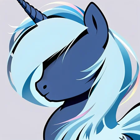 <lora:Minimalist_Anime_XL:1> minimal1st, extremely detailed, vector art, flat color, headshot, unicorn, my little pony, light blue skin, dark blue mane, faceless, portrait, from side