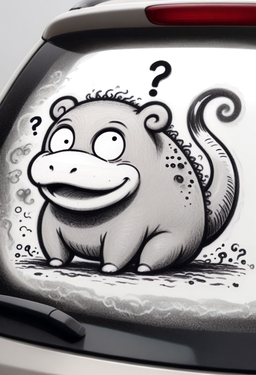 w4shm3, car, doodle, 1boy, solo, slowpoke, question marks, outline, simple, monochrome