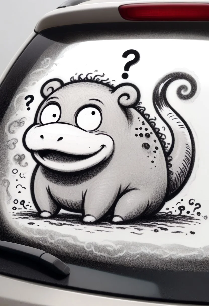 w4shm3, car, doodle, 1boy, solo, slowpoke, question marks, outline, simple, monochrome