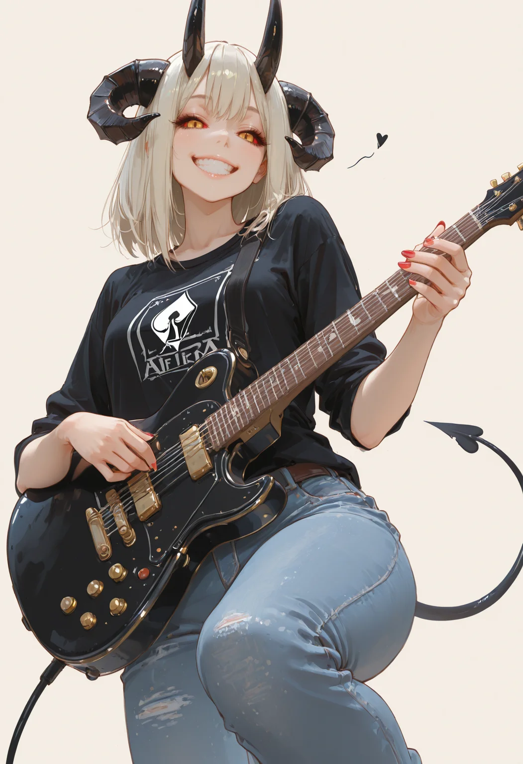masterpiece,best quality,amazing quality, 1girl, solo, looking at viewer, simple background, playing card background, queen of spades card, haiz_ai, in the style of cknc, Flatline, Flat vector illustration, alfira,alfiraOutfit,colored sclera, horns, heavy metal, electric guitar, demon tail, happy, grin, smile, playing music, leg up,
<lora:ppw_v7_animv4_1_r2:0.6> <lora:748cm_illu:0.6> 7481llu <lora:69yottea_illu_v2:0.4> <lora:illustrious_all_rated_v1:0.6> masterpiece, best quality, very aesthetic, <lora:AIã¤ã©ã¹ããããã:0.6>