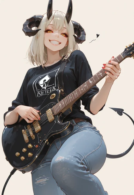 masterpiece,best quality,amazing quality, 1girl, solo, looking at viewer, simple background, playing card background, queen of spades card, haiz_ai, in the style of cknc, Flatline, Flat vector illustration, alfira,alfiraOutfit,colored sclera, horns, heavy metal, electric guitar, demon tail, happy, grin, smile, playing music, leg up,
<lora:ppw_v7_animv4_1_r2:0.6> <lora:748cm_illu:0.6> 7481llu <lora:69yottea_illu_v2:0.4> <lora:illustrious_all_rated_v1:0.6> masterpiece, best quality, very aesthetic, <lora:AIã¤ã©ã¹ããããã:0.6>