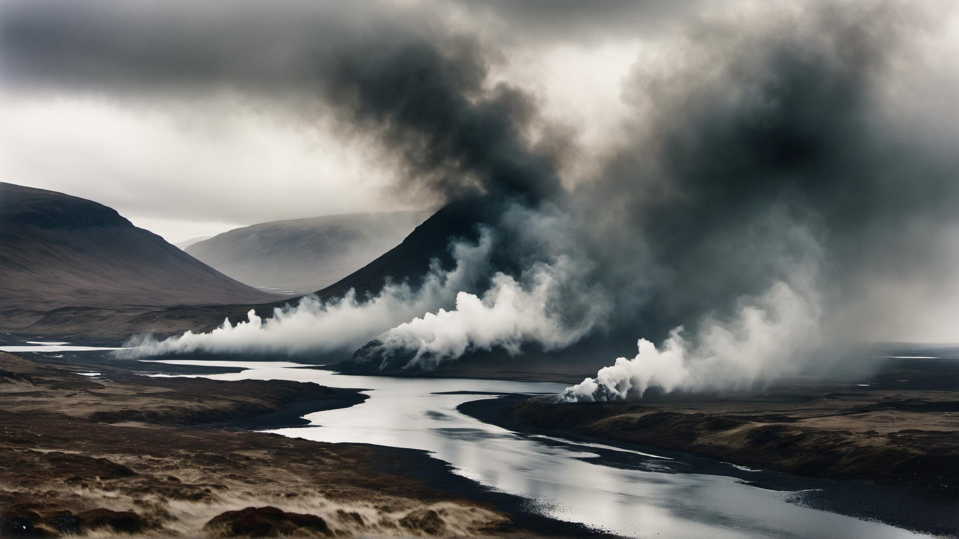 stylized by Ilse Bing, RAW photo, Water color painting, surreal, landscape of a (Scotland:1.1) , Primordial, Smoky Conditions, avant-garde, street photography, pioneering female photographer, geometric compositions, <lora:ral-dissolve-sdxl:1> made out of ral-dissolve, stunning, dynamic dramatic beautiful full taking, fine artistic composition, epic