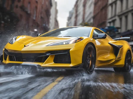 a closeup professional photo of cvttz06 car, zoom on headlamps, driving in the the city, raining , droplets, wet floor, water splashes, fine details, golden hour, hdr, 8k, ultra high-res, uhd, movie picture still, bokeh, sublime, breathtaking, glints, cropped <lora:cvttz06_car_t12_SDXL-000010:0.7>