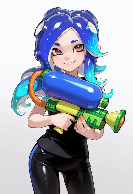 masterpiece, best quality,absurdres, ultra-detailed, high resolution,
octoling, 1boy, solo, smile, blue hair, gradient hair, long hair, posing, splattershot_(splatoon), splatoon,