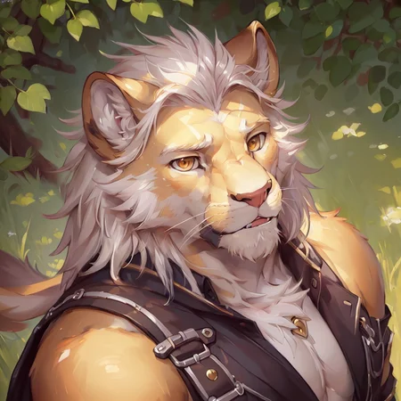 upload on e621, by Michael & Inessa Garmash,Ruan Jia, Pino Daeni, chunie, darkgem, anthro, male, ((( detailed fluffy fur))), (((((handsome))))), detailed realistic painting, solo, (((shaded))) extreme detail, ((face)), bright eye, ((white )) ,lion, detailed fur, detailed fluffy fur, ((detailed realistic painting))