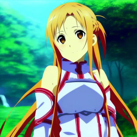 asuna, asuna_\(sao\), 1girl, fantasy, highres, looking_away, looking_to_the_side, original, realistic, scenery, solo, upper_body, smiling, action pose