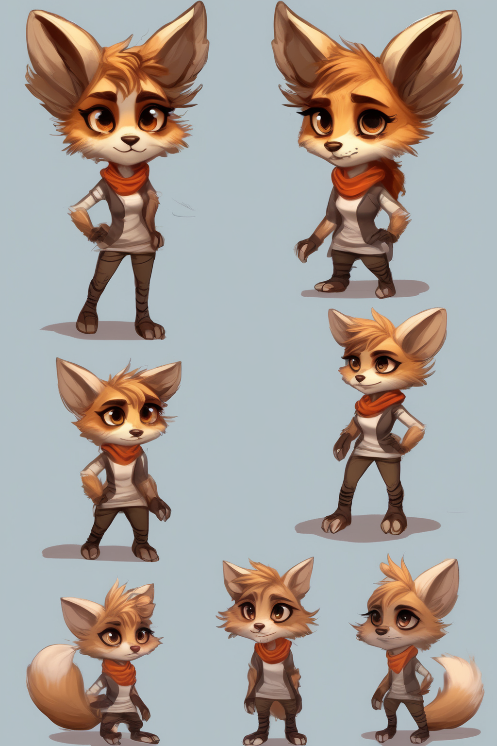 <lora:Character Design:1>Character Design - chibi realistic art style furry anthropomorphic female human reference sheet